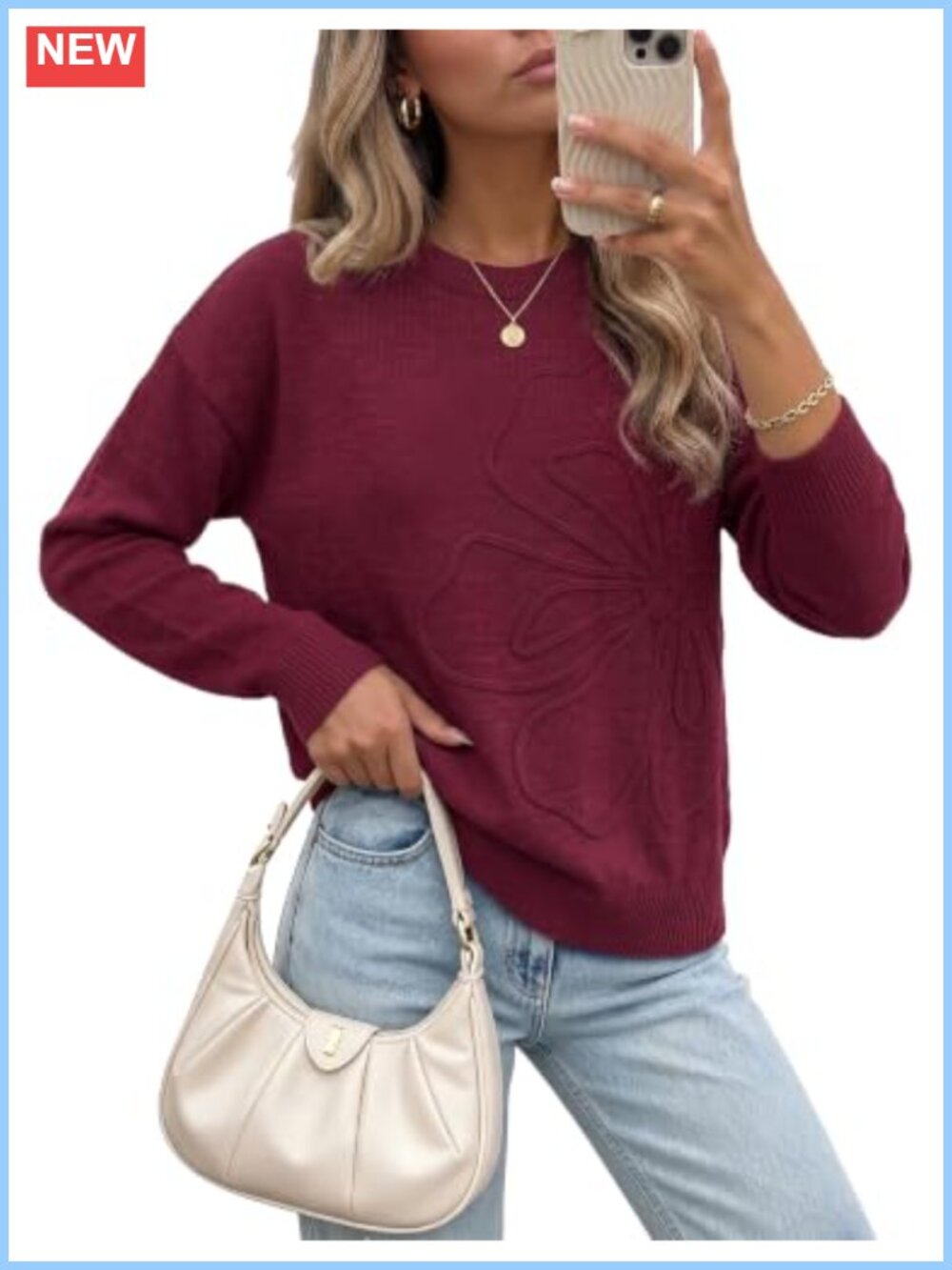 PRETTYGARDEN Womens Embroidered Floral Knit Pullover Sweater Crew Neck